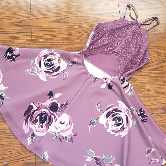 Dry Goods Purple Floral Mini Dress with Lace Back and Open Back - Spring, Summer - Picture 8 of 15